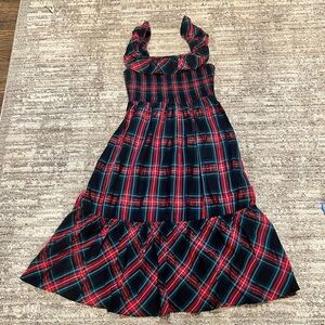 Vineyard Vines Tartan Plaid Dress Sz S Apres Ruffle Trim Midi Sleeveless- New